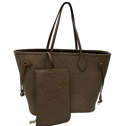 LOUIS VUITTON Neverfull MM Monogram Empreinte Tote Bag Beige