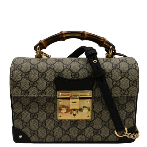 GUCCI Padlock Small GG Supreme Bamboo Top Handle Shoulder Bag Beige 603221