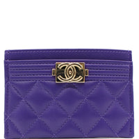 CHANEL Boy Leather Card Holder Purple