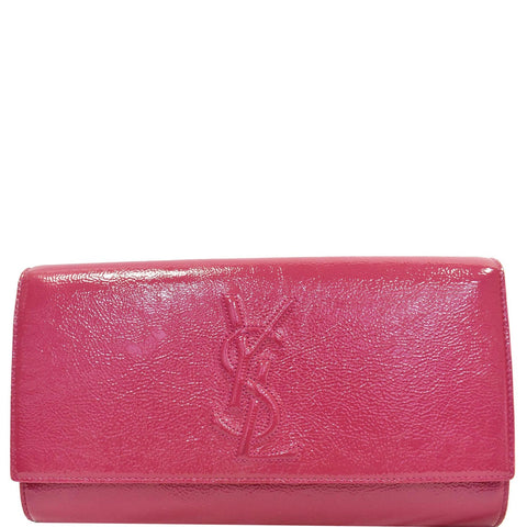 YVES SAINT LAURENT Large Belle de Jour Patent Leather Clutch Bag Pink