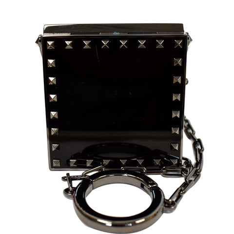 VALENTINO Minaudiere Studded Mirror Leather Chain Clutch Black