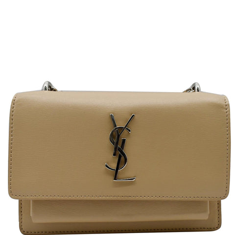 YVES SAINT LAURENT Monogram Sunset Medium Leather Shoulder Bag Beige