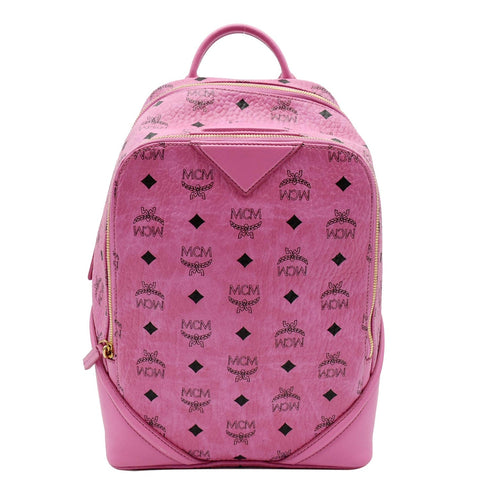 MCM Duke Visetos Medium Canvas Leather Backpack Pink
