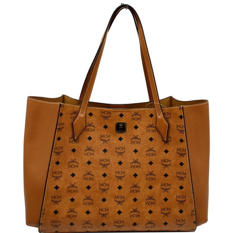 MCM Large Luisa Visetos Monogram Print Shopper Tote Bag Cognac