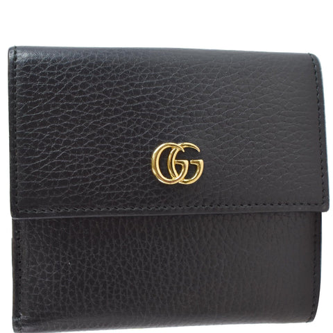 GUCCI GG Leather French Flap Wallet Black 456122