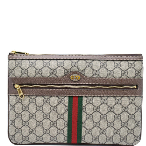 GUCCI Large Ophidia GG Supreme Monogram Leather Pouch Clutch Bag Beige 517551