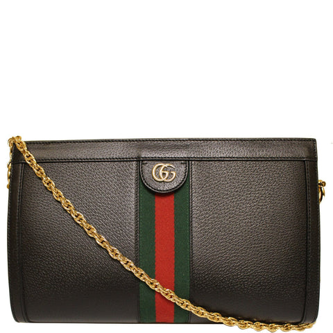 GUCCI Ophidia GG Medium Leather Shoulder Bag Black 503876