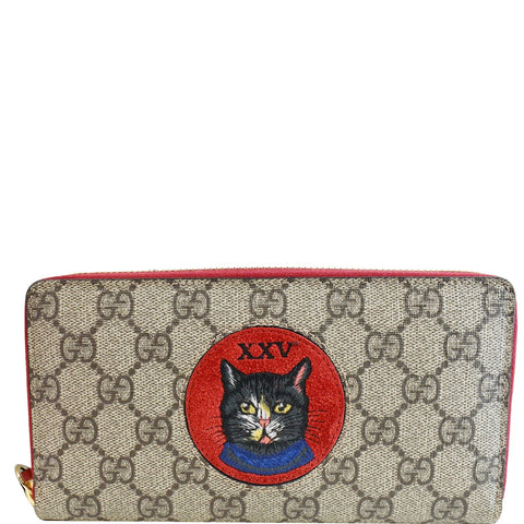 GUCCI Mystic Cat GG Supreme Zip Around Wallet Beige 499382