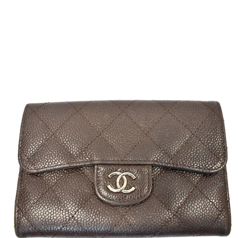 CHANEL Classic Flap Caviar Leather Card Holder Brown