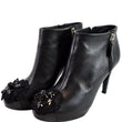 CHANEL Camellia Front Ankle Leather Heel Boots Black US 7.5