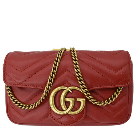 GUCCI GG Marmont Super Mini Leather Crossbody Bag Red 476433