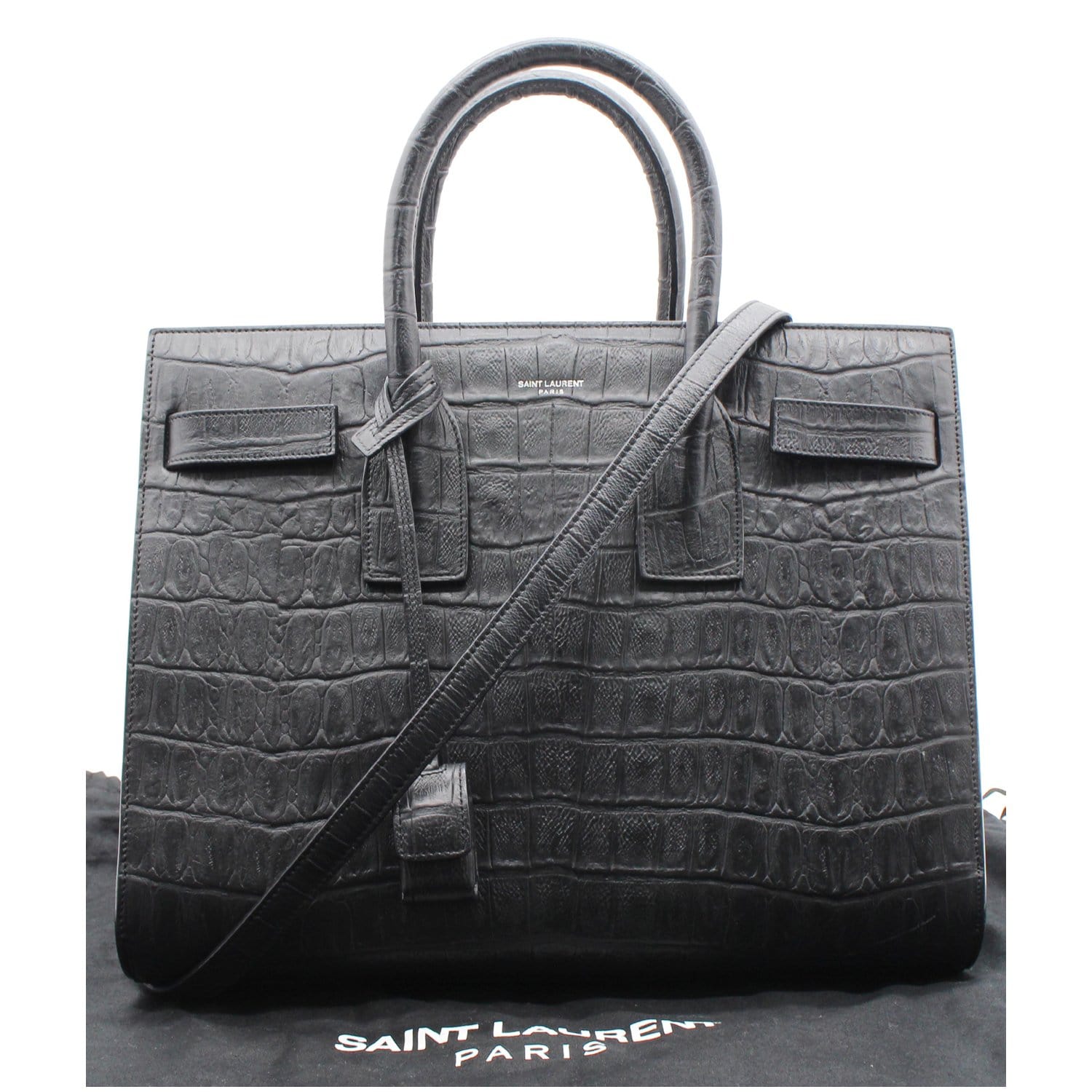 Yves Saint Laurent Sac de Jour Crocodile-Embossed Satchel Bag Grey