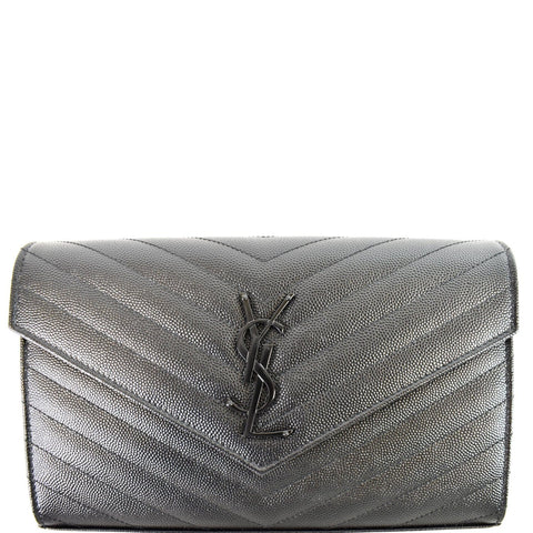 YVES SAINT LAURENT Monogram Grain De Poudre Chain Wallet Black