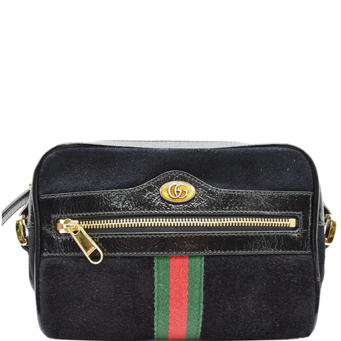 GUCCI Ophidia Mini Web Suede Leather Crossbody Bag Black 517350