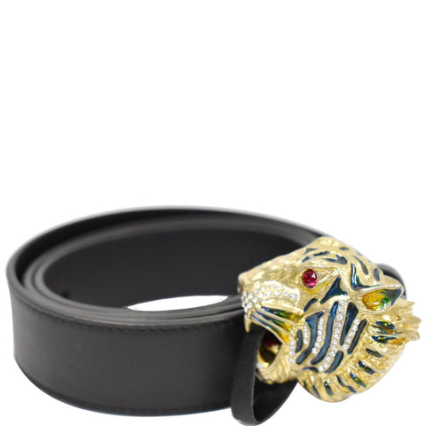 GUCCI Tiger Head Leather Belt Black Size 85/34