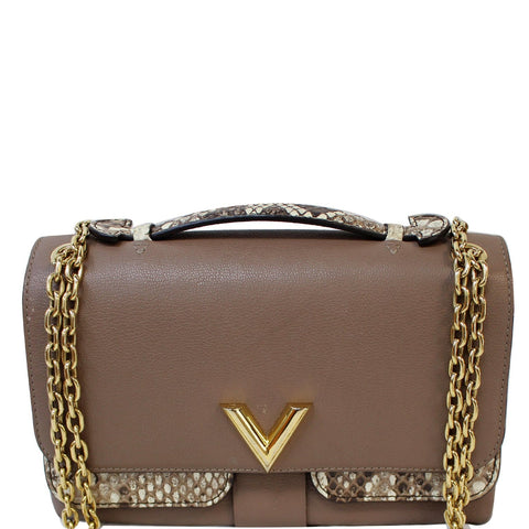 LOUIS VUITTON Python Very Chain Leather Shoulder Bag Taupe