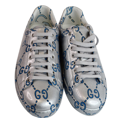 GUCCI Miro Rubber Wax Mens New Ace Ghost Sneakers Silver US 10