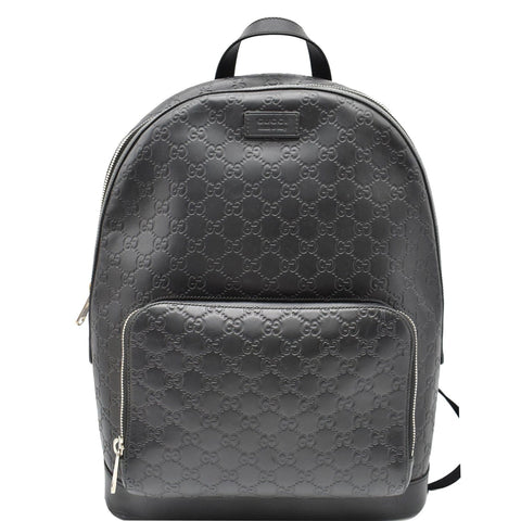 GUCCI GG Signature Leather Backpack Bag Black 406370