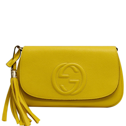 GUCCI Soho Chain Flap Leather Shoulder Bag Yellow 536224