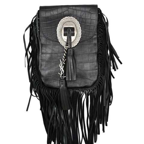 YVES SAINT LAURENT Anita Fringe Leather Crossbody Bag Black