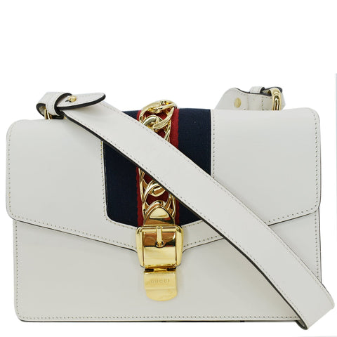 Gucci Sylvie Small Leather Shoulder Bag White 421882