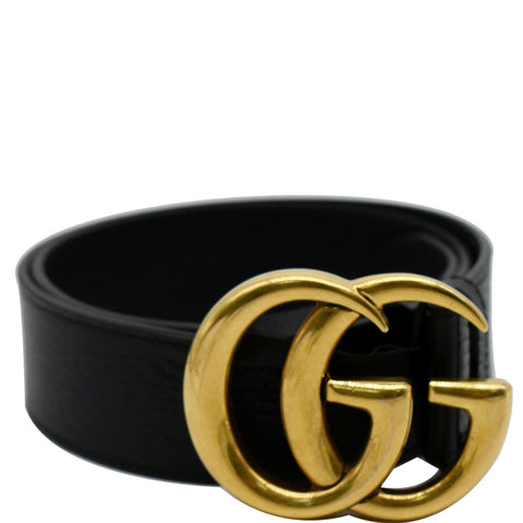 GUCCI Wide Double G Buckle Leather Belt Black 406831 Size 75.30