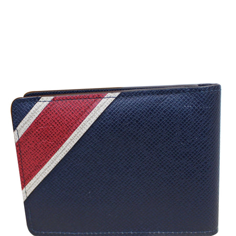 LOUIS VUITTON Multiple Taiga Leather Stripe Bifold Men's Wallet Blue