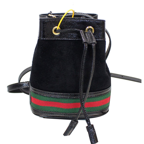 GUCCI Ophidia Mini Textured Leather Trimmed Suede Bucket Bag Black 550620 - 15% OFF