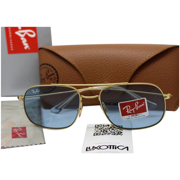 Ray-Ban Sunglasses BROWN RB3595 901380 56  Gold Frame Light Blue Classic Lens