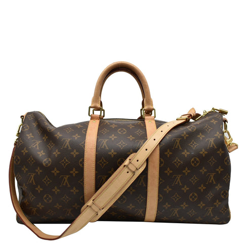 LOUIS VUITTON Keepall 50 Bandouliere Monogram Canvas Travel Bag Brown