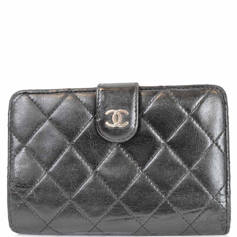 CHANEL CC Lambskin Leather Bifold Wallet Black