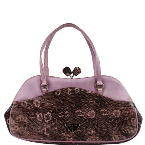 PRADA Sera Lizard Skin Satchel Bag Purple