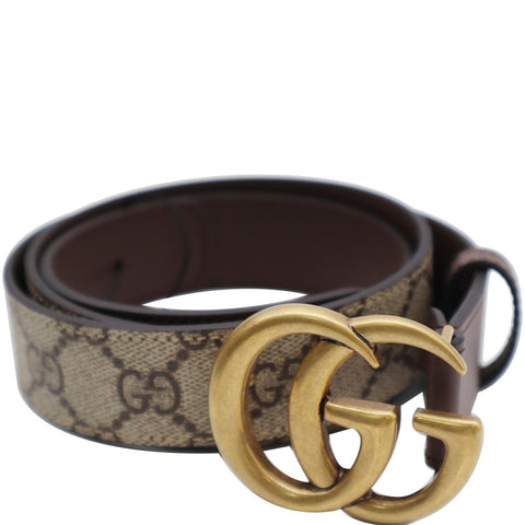 GUCCI Double G Buckle GG Supreme Leather Belt Beige 625839 Size 90.36