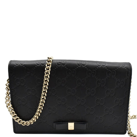 GUCCI Bow Leather Chain Wallet Black 431408