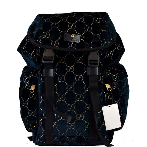 GUCCI Medium GG Monogram Velvet Classic Backpack Dark Blue 574923