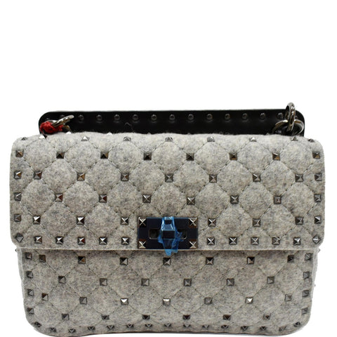 Valentino	Garavani Rockstud Spike Chain Canvas Crossbody Bag Grey