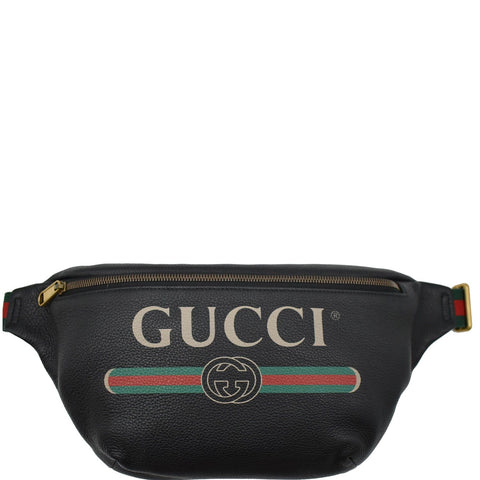 GUCCI Print Medium Leather Belt Waist Bum Bag Black 530412