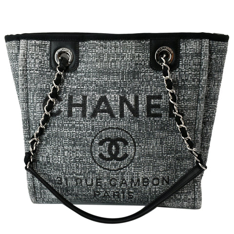 CHANEL Deauville Small Lurex Boucle Canvas Tote Bag Grey