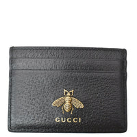 GUCCI Animalier Bee Leather Card Case Black 523685