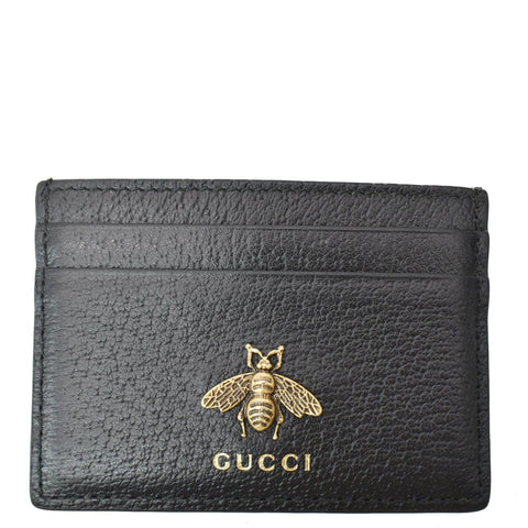 GUCCI Animalier Bee Leather Card Case Black 523685