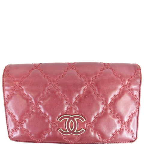 CHANEL CC Wild Stitch Lambskin Leather Wallet Red - Last call