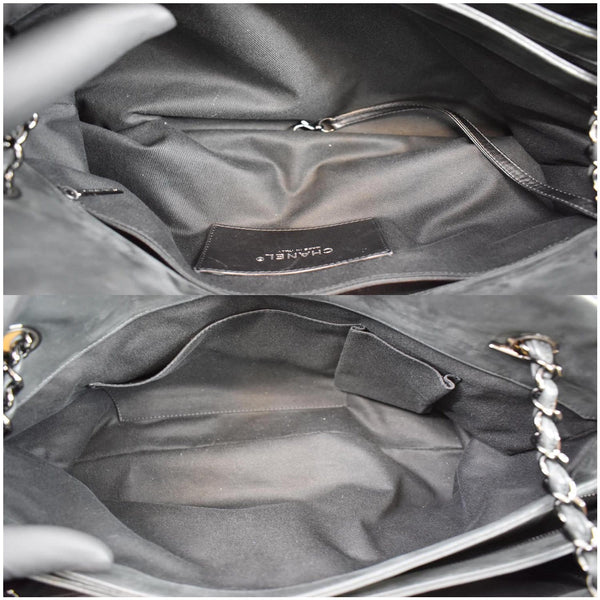 Chanel Just Mademoiselle Maxi Iridescent Leather Bowling Bag Black