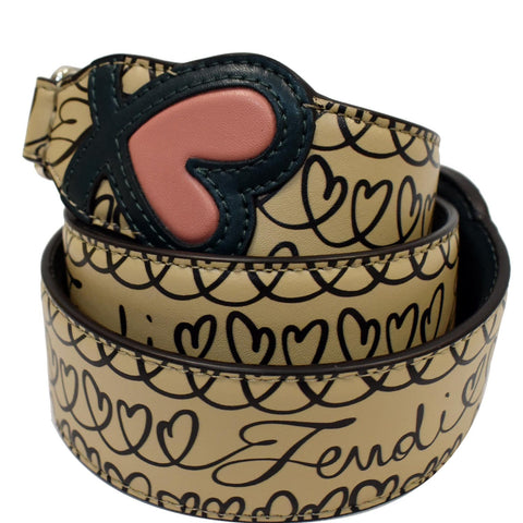 FENDI Heart Printed Leather Short Shoulder Strap Neutral