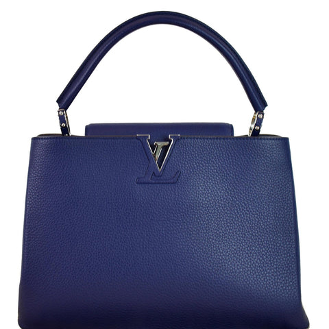 LOUIS VUITTON Capucines MM Taurillon Leather Satchel Bag Blue