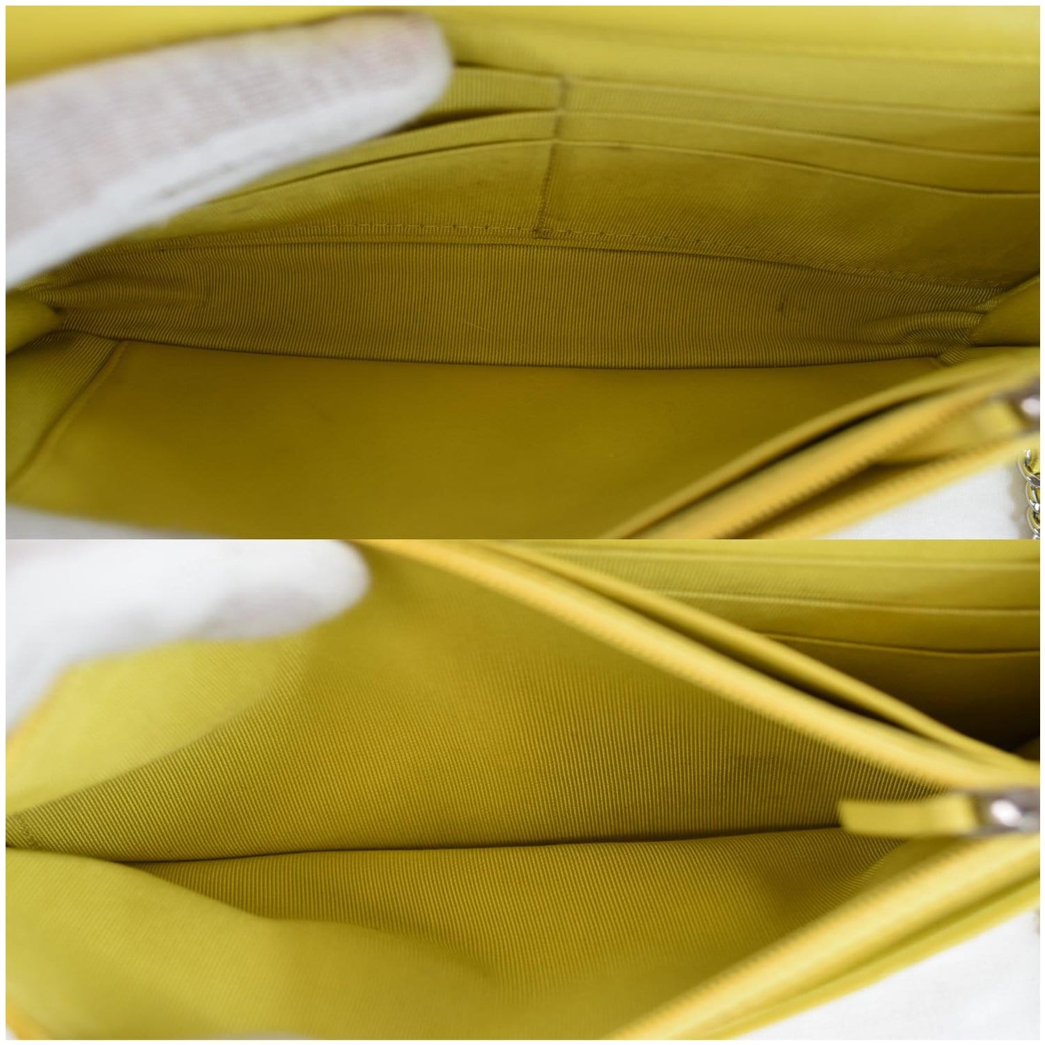 Yellow Metallic Quilted Lambskin Long Flap Wallet