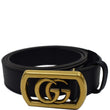 GUCCI Framed Double G Buckle Leather Belt Navy Blue 575587