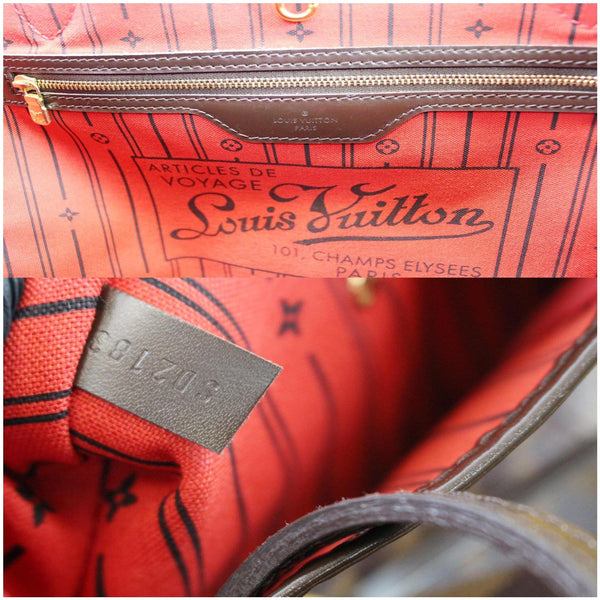 Louis Vuitton Neverfull GM Damier Ebene Satchel Bag - red interior