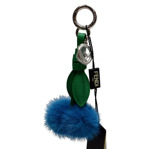 FENDI Mink Fur F Cherry Leather Bag Charm Blue