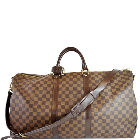 LOUIS VUITTON Keepall Bandouliere 55 Damier Ebene Travel Bag Brown