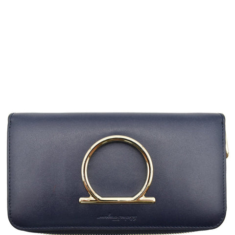 SALVATORE FERRAGAMO Gancini Long Zip Around Wallet Blue